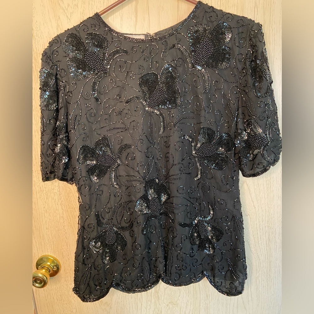 Vintage Stenay beaded silk top Black Sz Medium New with Tags